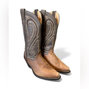 Laredo Lea Vamp Embroidered Brown and Tan Cowboy Boots Size 7